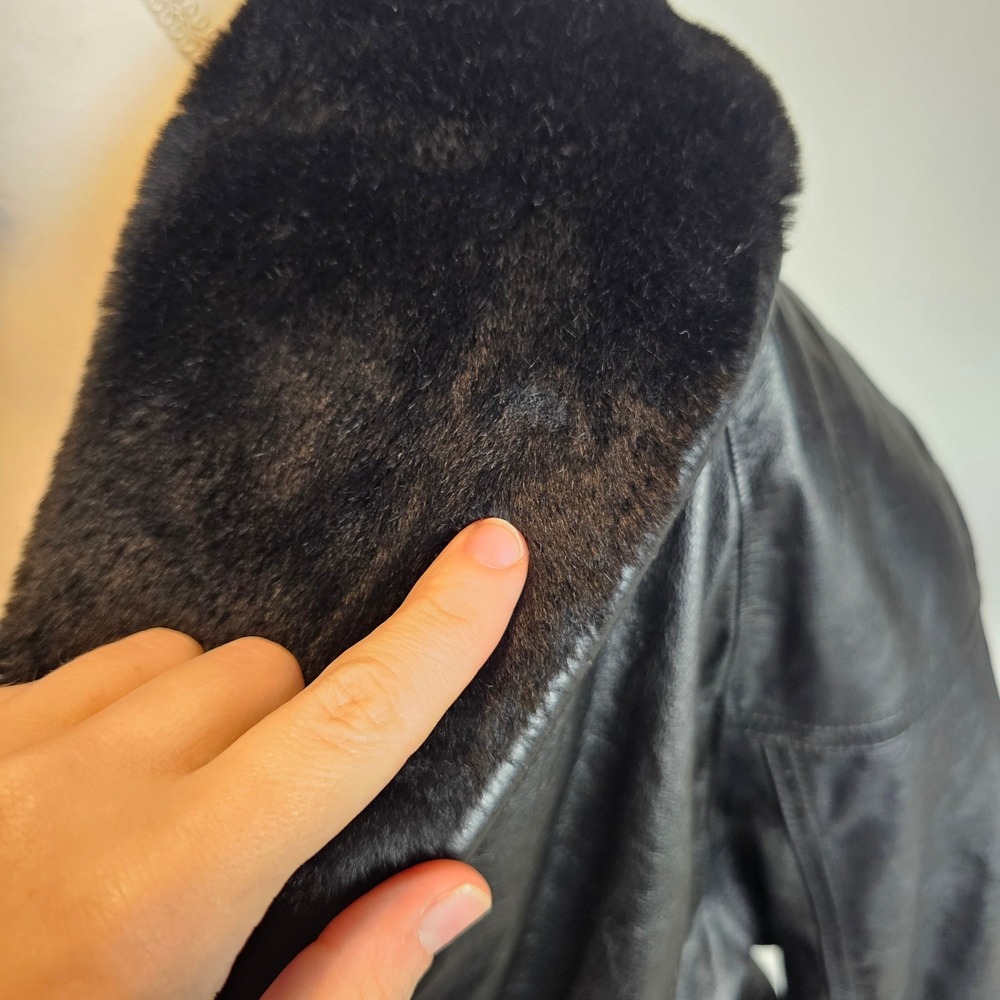 MGR Womens VTG‎ 90s Leather Jacket Coat Faux Fur Collar Medium Mob Wife Grunge - Picture 14 of 16